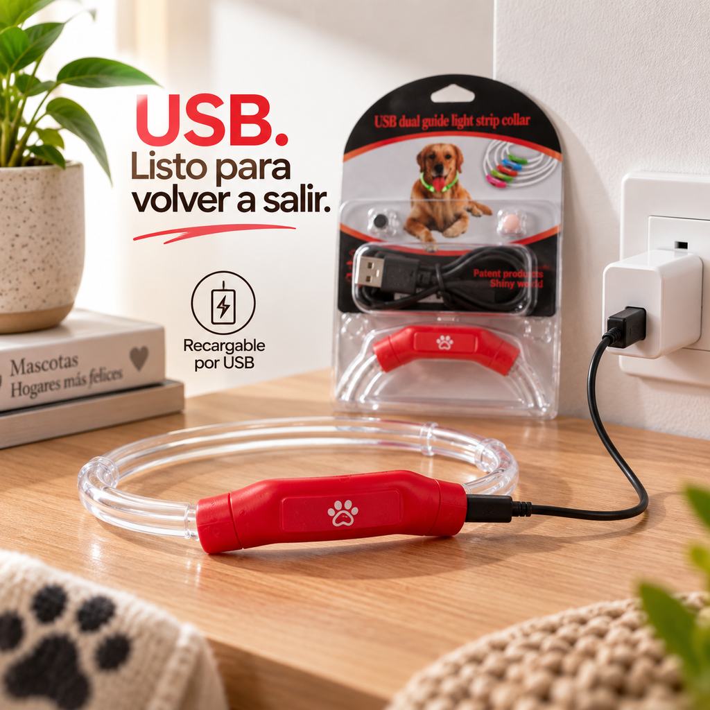 Collar LED para Perros Recargable por USB – Luz Nocturna / Talla S