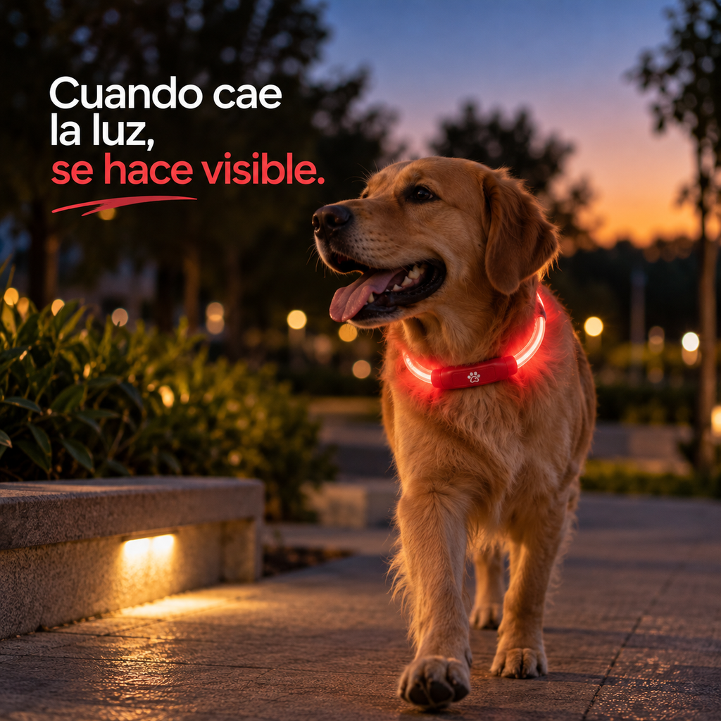 Collar LED para Perros Recargable por USB – Luz Nocturna / Talla S