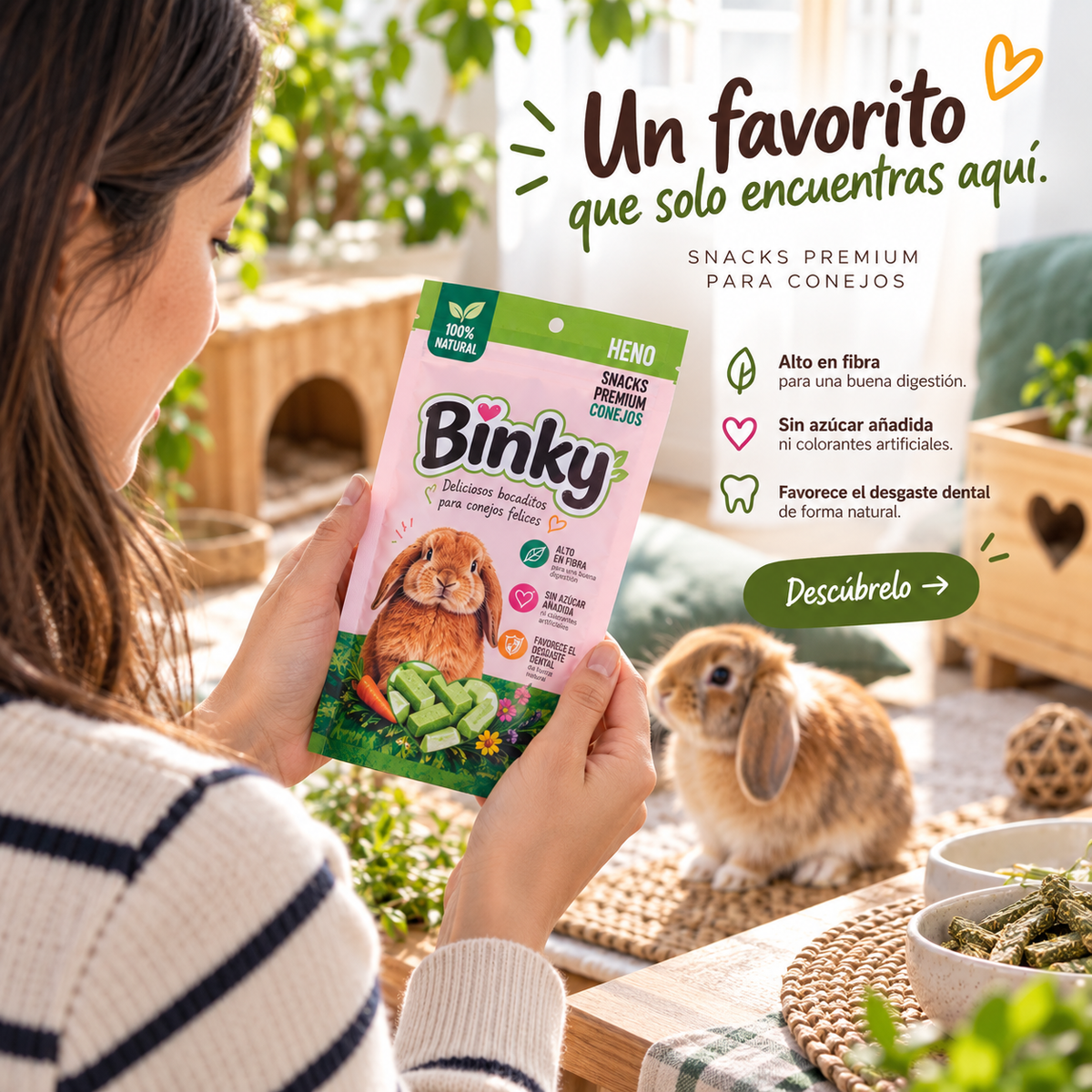 Binky Snacks Premium para Conejos – Heno con Hierbas y Flores 60 g