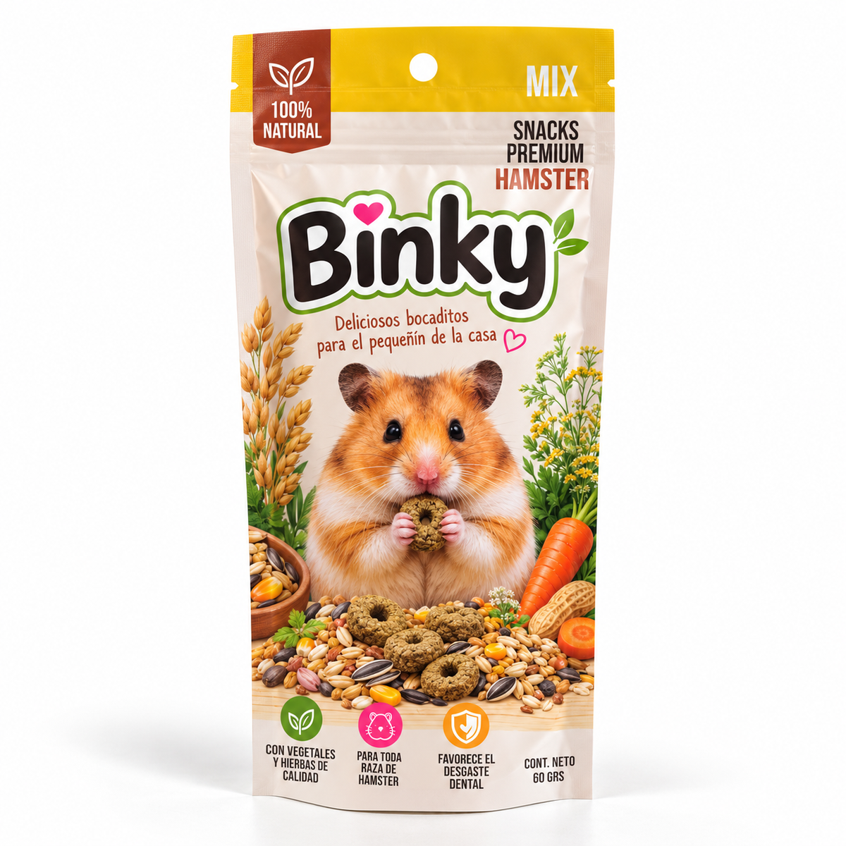 Binky Snacks Premium Mix para Hámsters – Vegetales y Hierbas * 60 gr