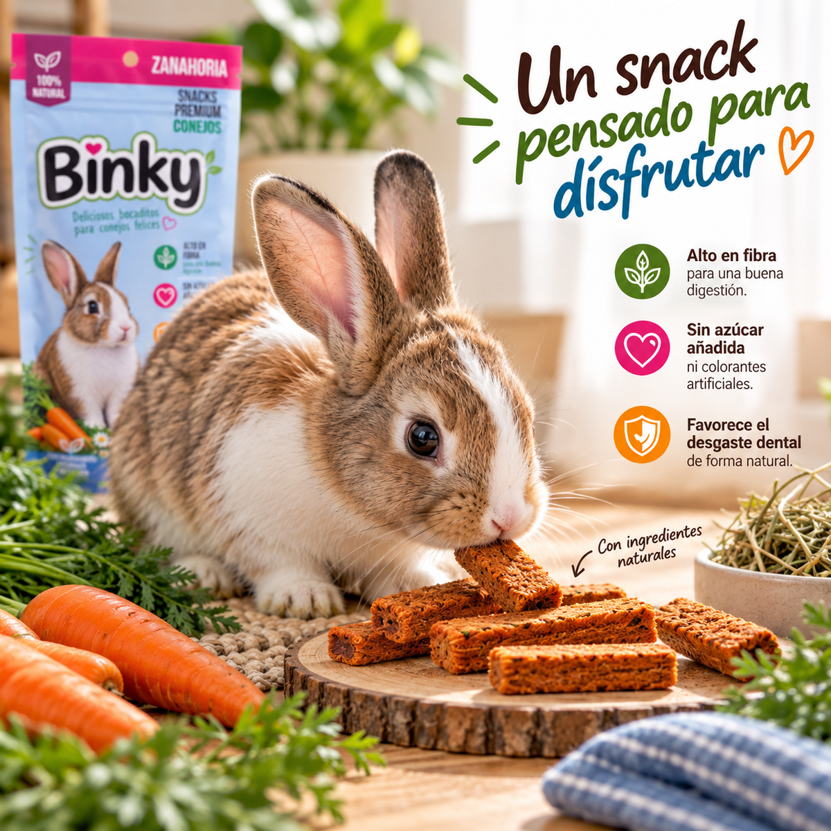 Binky Snacks Premium de Zanahoria para Conejos – 60 g