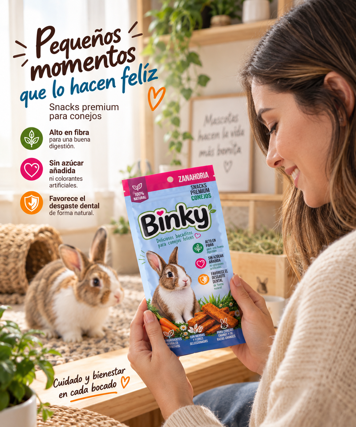 Binky Snacks Premium de Zanahoria para Conejos – 60 g