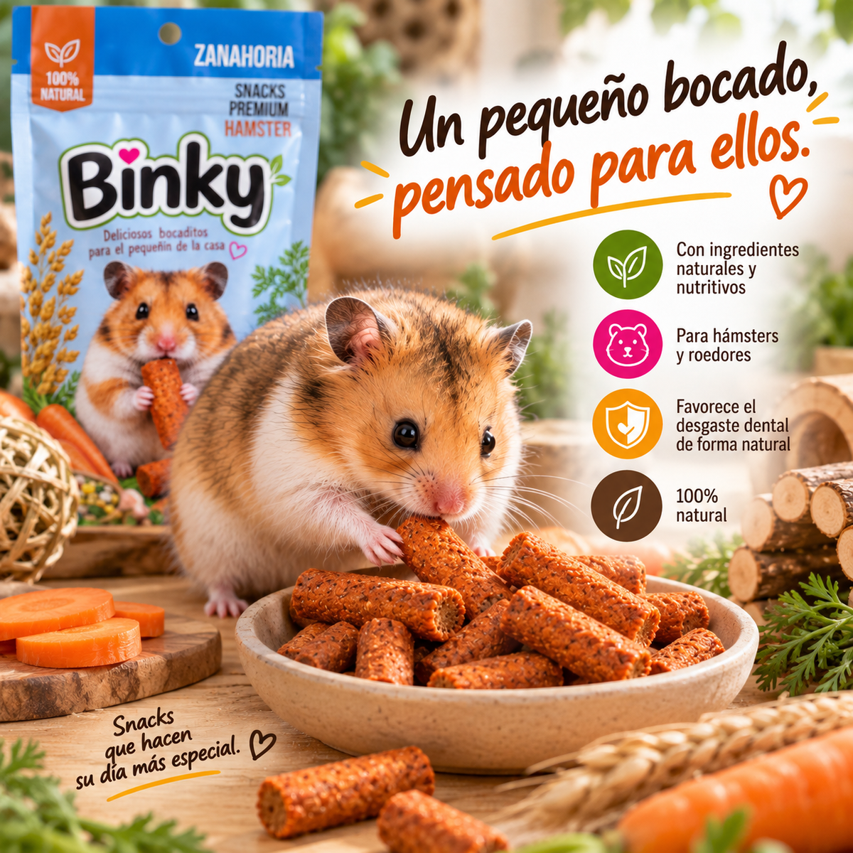 Binky Snacks Premium Zanahoria para Hámsters y Roedores * 60gr