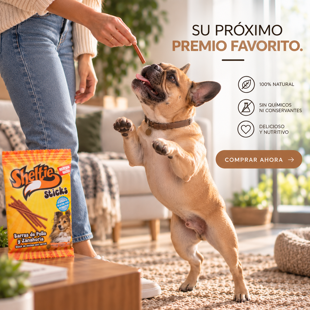 Sheltie Sticks de Pollo y Zanahoria para Perros – 16 Pq x 14 g