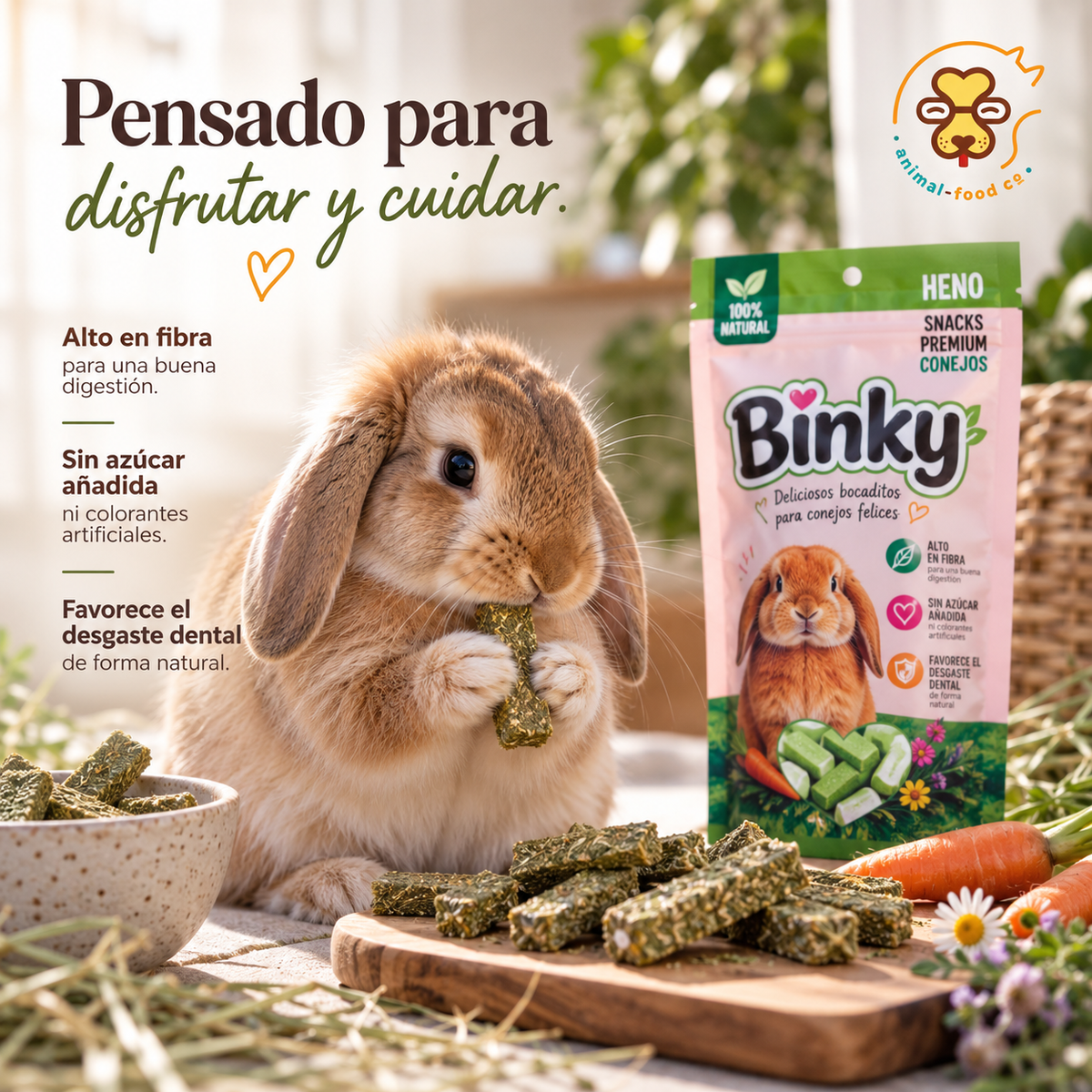 Binky Snacks Premium para Conejos – Heno con Hierbas y Flores 60 g