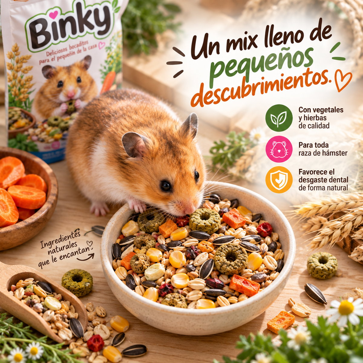 Binky Snacks Premium Mix para Hámsters – Vegetales y Hierbas * 60 gr