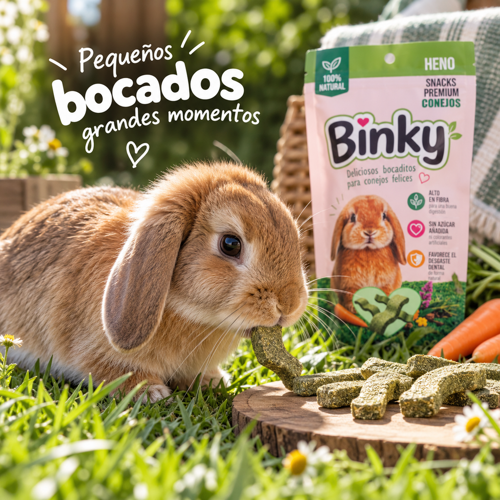 Binky Snacks Premium para Conejos – Heno con Hierbas y Flores 60 g