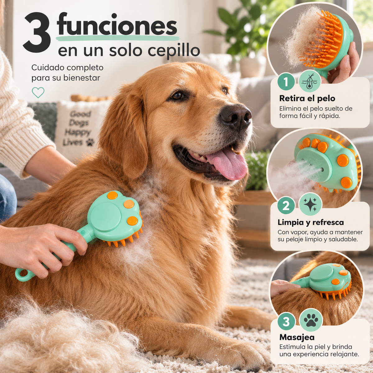 Cepillo Garra Vaporizador 3 en 1 para perros y gatos